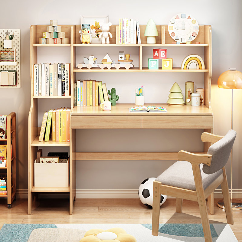 Kids Study Desk with Chair, Children Writing Desk Computer Table for Learning, Natural