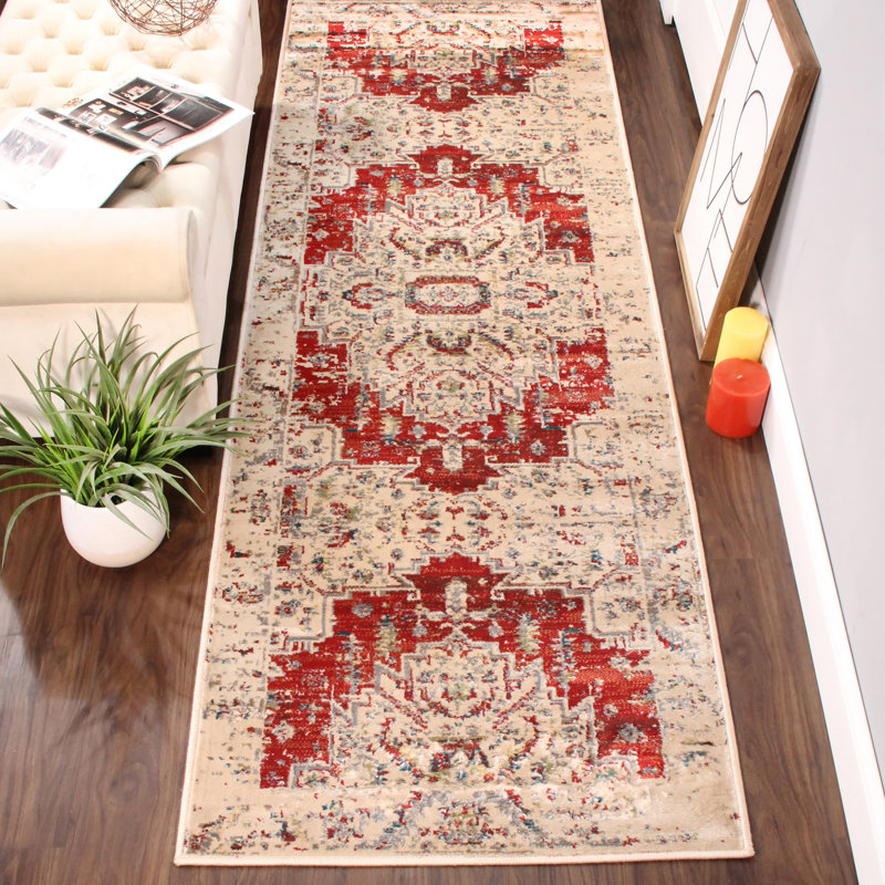 Diantha Medallion Polypropylene Indoor Area Rug, Runner 2'7" x 8', Red