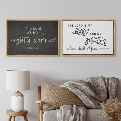 Religious " The Lord - Scripture Sign Biblical Inspirational Quotes Black And White Bible " 2 - Pieces