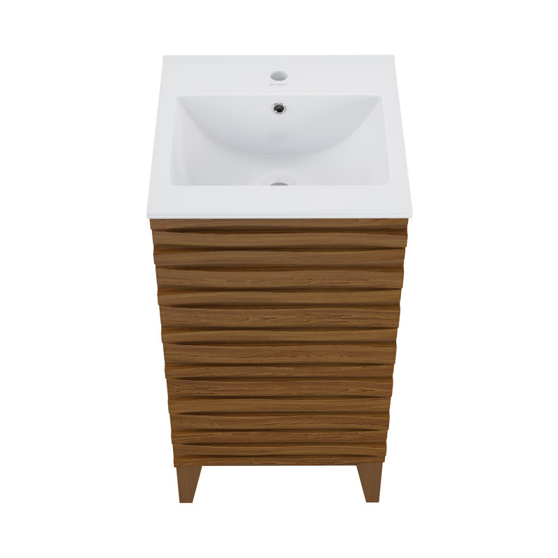 Cascade 18" Bathroom Vanity In Natural Oak, Brown, White