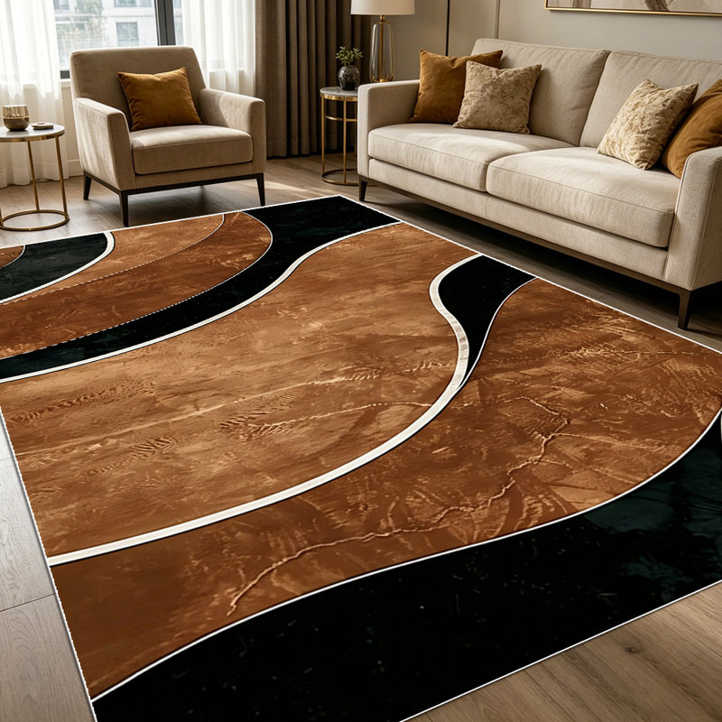 1PC Brown and Black Wavy Abstract Geometric area rugs for Living Room, Soft and Comfortable, Suitable for all seasons, easy-to-maintain, machine washable Indoor floor mat, Under Table Farmhouse suitable for dining room, bedroom, entryway, home