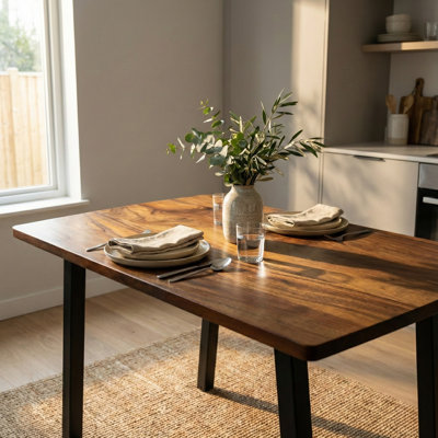 Dining Table with Solid Walnut Top and Black Metal Legs 