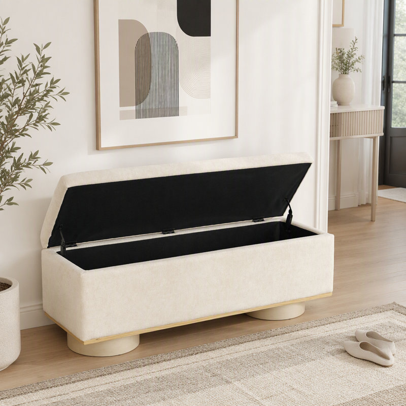 Banc de rangement moderne rembourré de couleur avoine de 50 pouces