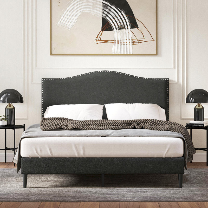 Salvaggio Upholstered Platform Bed, Gray, Queen