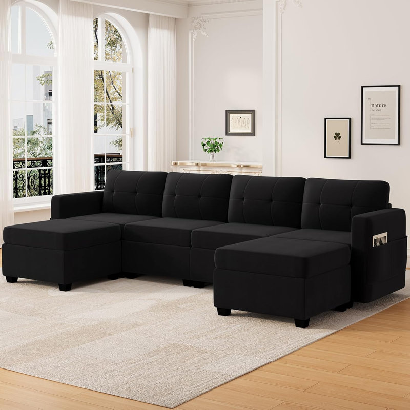 Canapé modulaire 6 pièces Jaidelyn, Velours noir