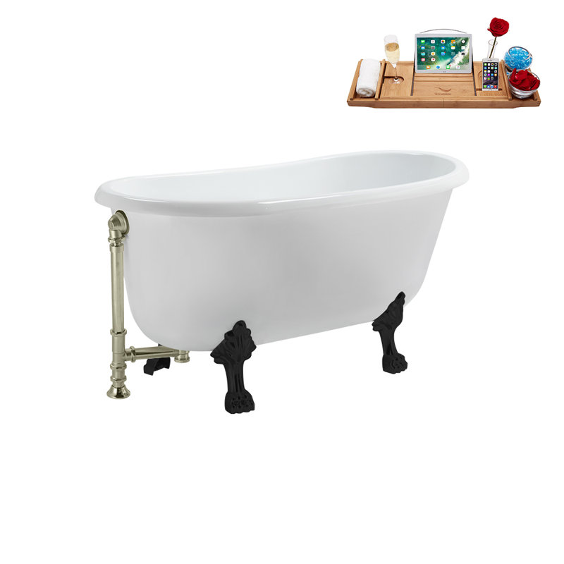 57.5'' x 29.5'' Soaking Acrylic Bathtub, Brushed Nickel, Matte Black