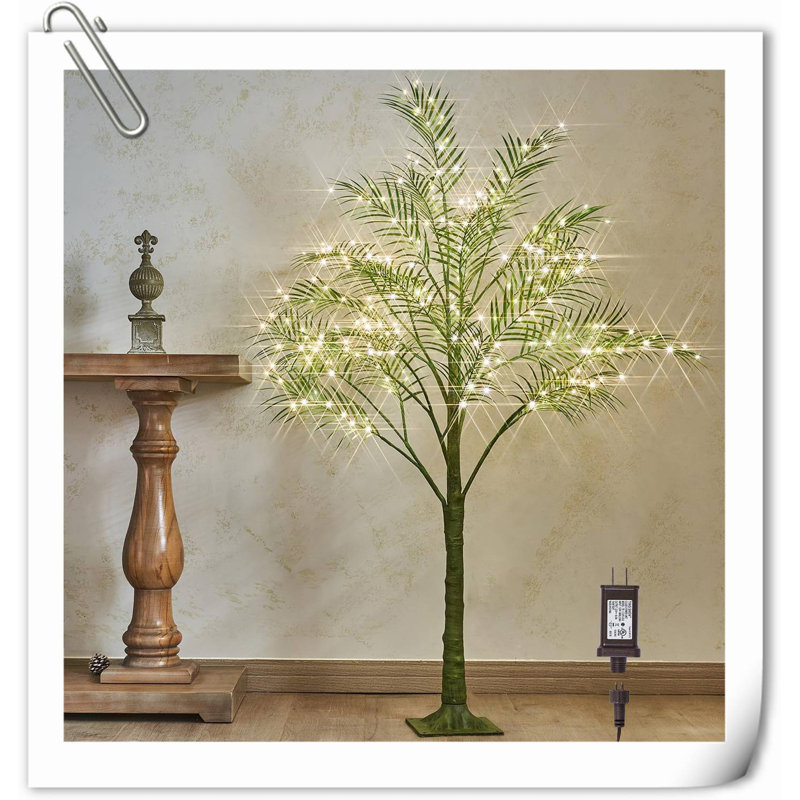 Palmier illuminé 4 pi 240 lumières DEL, arbre de verdure artificielle avec lumières pour la décoration intérieure de la maison