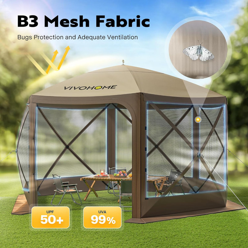 Pop-Up Metal Gazebo with Door, Wind Panels, and Screens, 12 (ft) x 10.3 (ft)