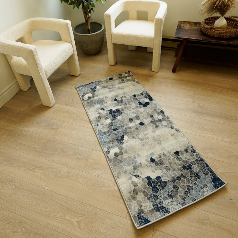 Chapeno Geometric Navy/Gray Area Rug, Runner 2'3" x 9'
