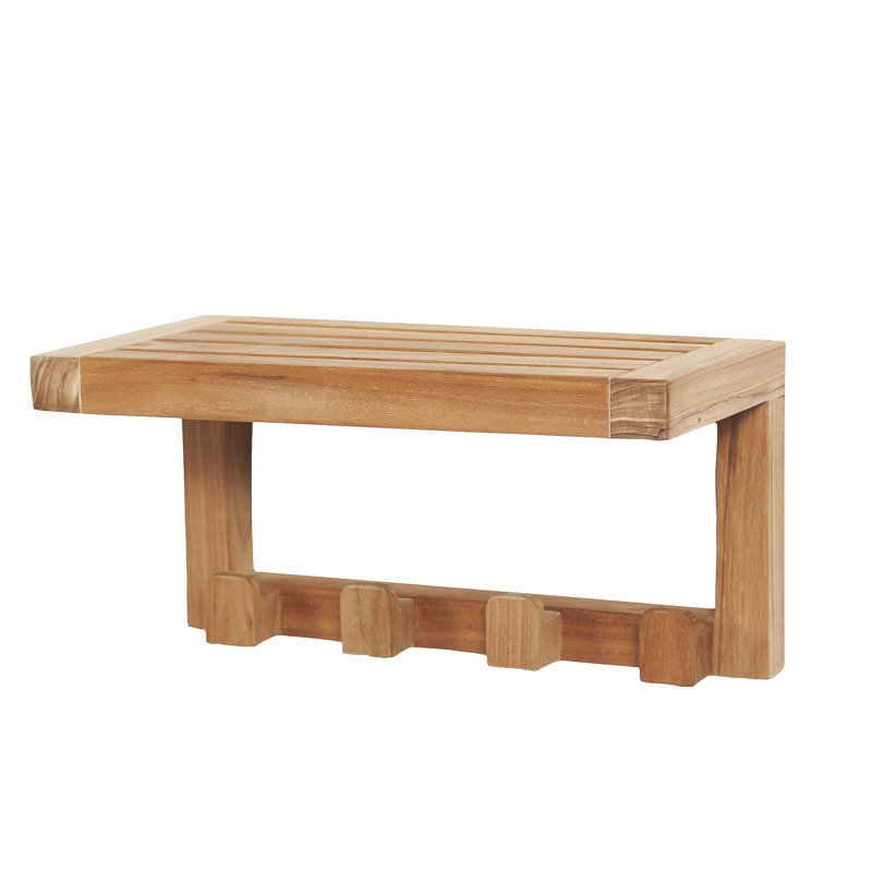 Teak Floating Shelf with Hooks