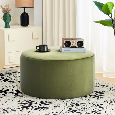 Velours olive rond - 16,92 pouces de hauteur, 30,37 de largeur, servant de table d'appoint ou de repose-pieds, style moderne et sophistiqué en hauteur, largeur, table de repose-pieds, élégant et contemporain
