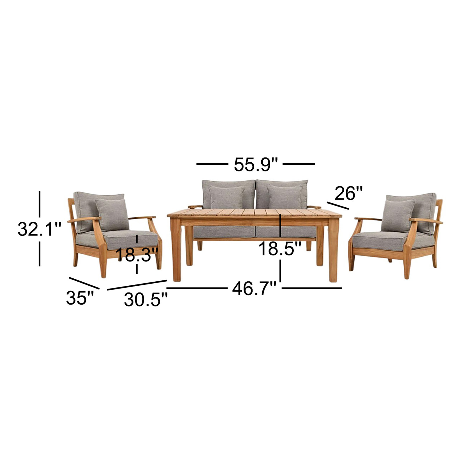 Clairmont 4 Piece Teak Outdoor Conversation Set, Taupe
