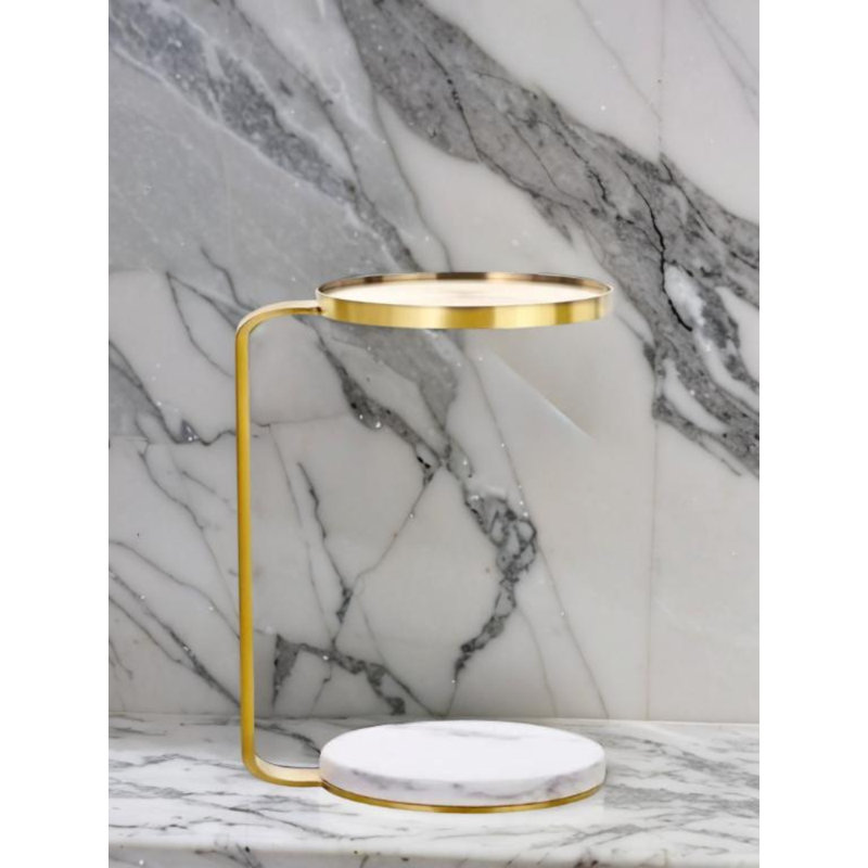 Modern Tray Top End Table – Small Round Accent Table for Living Room or Bedroom
