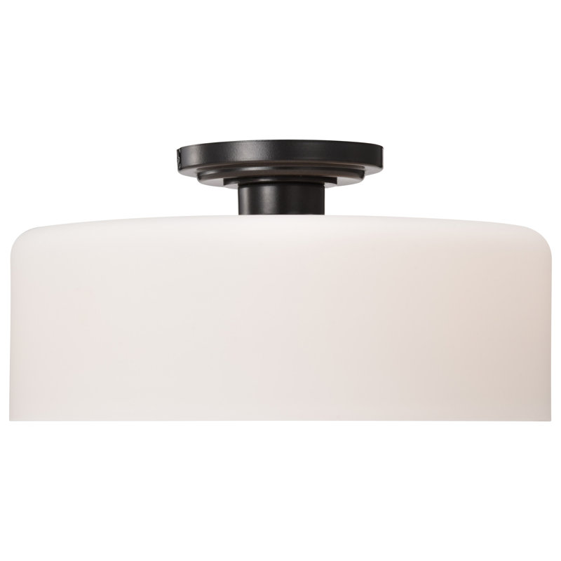 Warren - 13 Inch Semi Flush Mount - Gun Metal with Satin White Glass
