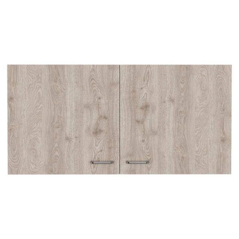 Napoles Wall Cabinet, Two Shelves, Double Door -White / Light Grey, Natural Oak