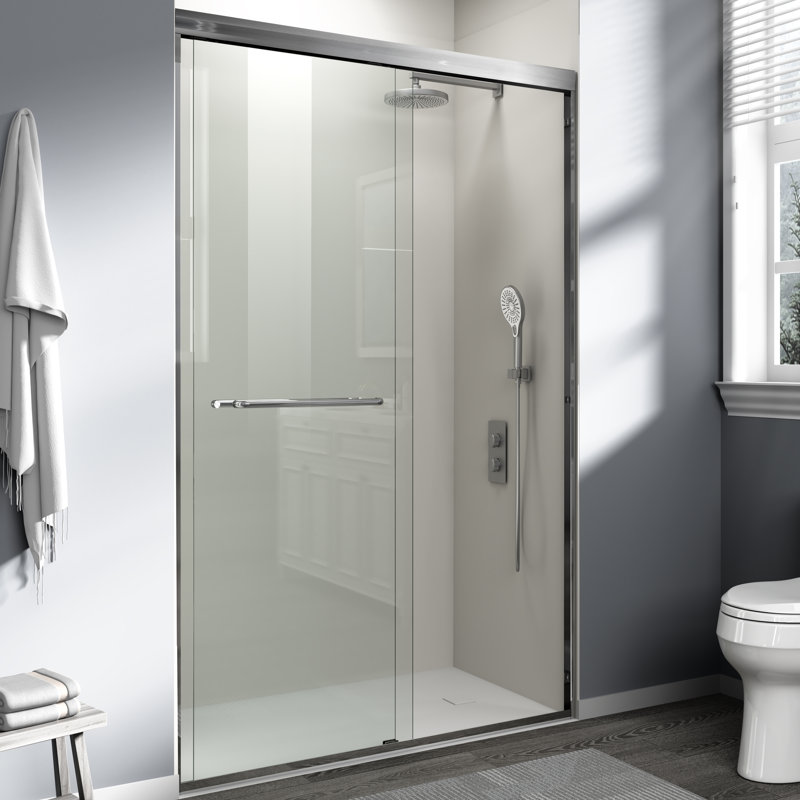44 à 48 po X P 72 po H Double porte de douche coulissante semi-sans cadre avec verre trempé 1/4 po en nickel brossé | Gift Idea