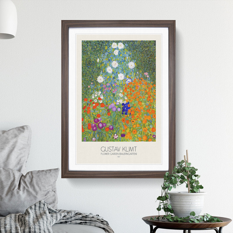 Flower Garden by Gustav Klimt - Picture Frame Painting, 36cm H x 27cm W x 2cm D, Walnut Framed