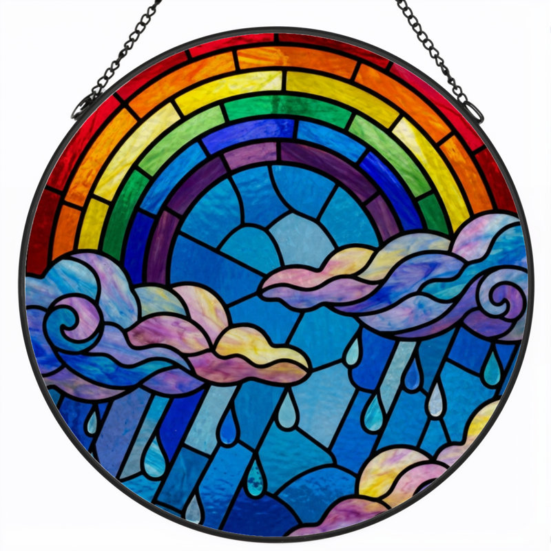 Panneau de vitrail 7,8 "H Rainbow Clouds, H 7,8 po x l 7,8 po