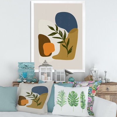 Botanical Minimalist Shapes with Green Leaf - Impression sur toile