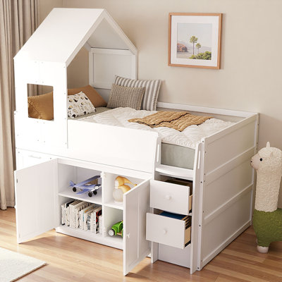 Wooden Loft Bed With Desk, Drawers And Cabinets