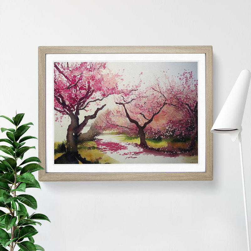 Interesting Cherry Blossom Trees - Framed Print, 46cm H x 64cm W x 2cm D, Oak