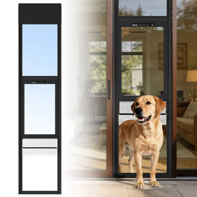 Sliding Glass Patio Dog Door Insert, Width Adjustable Lockable Pet Doggy Door, No Drill Panel