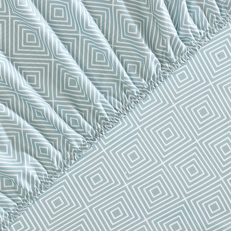Twin XL Diamond Printed Green-Gray Microfiber Sheet Set
