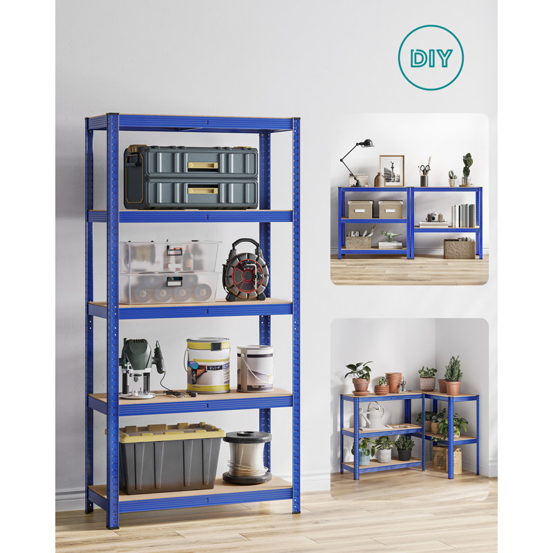 Kris Metal Height -Adjustable Shelving Unit, Blue, 200cm H x 40cm W x 90cm D