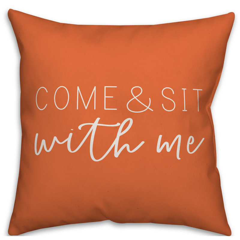 Textual Outdoor Throw Pillow, 18" H x 18" W, Orange