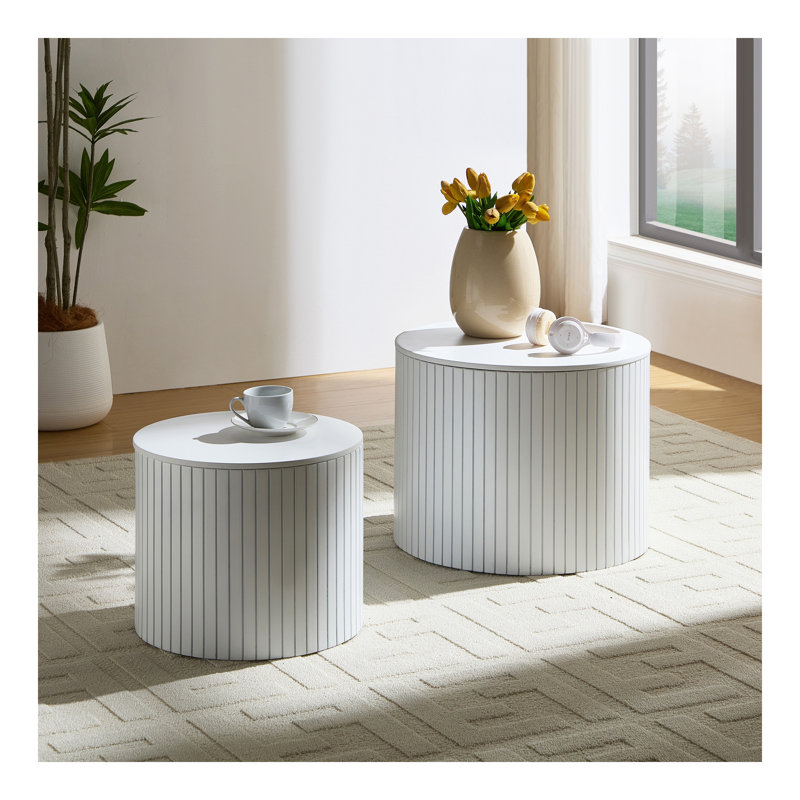Ensemble de tables gigognes 2 pièces, ensemble de tables basses en panneau de fibres à densité moyenne, blanc