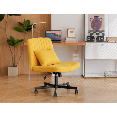 Chaise de bureau jaune avec accoudoirs croisés en lin jaune - polyvalente pour la maison, le bureau et la détente