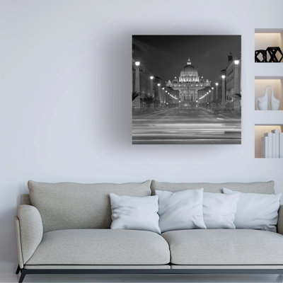 Wrapped Canvas Wall Art - Alan Blaustein 'Citta del Vaticano di Notte 1' Wall Art for Living Room, Bedroom, or Office Décor  - 35x35