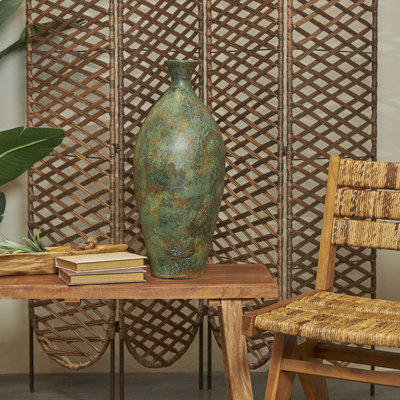 Sarahanne Ceramic Tall Distressed Antique Style Decorative Green Vase