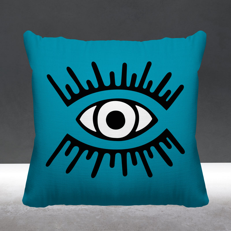 Coussin intérieur / extérieur Miranda Evil Eye, L 19 po x H 19 po, Turquoise
