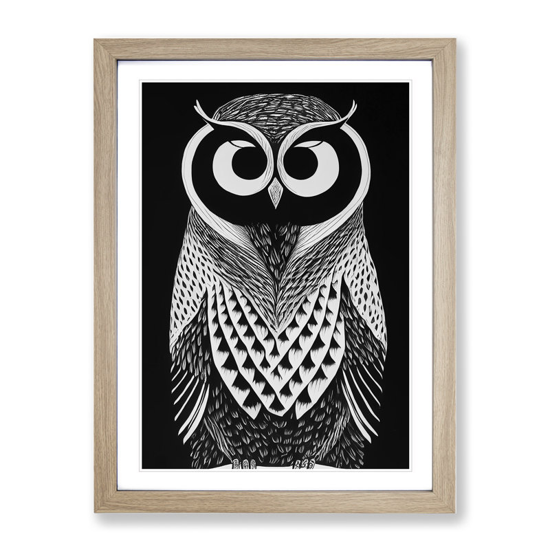 Owl Monochrome No.2 - Framed Print, 64cm H x 46cm W x 2cm D, Oak