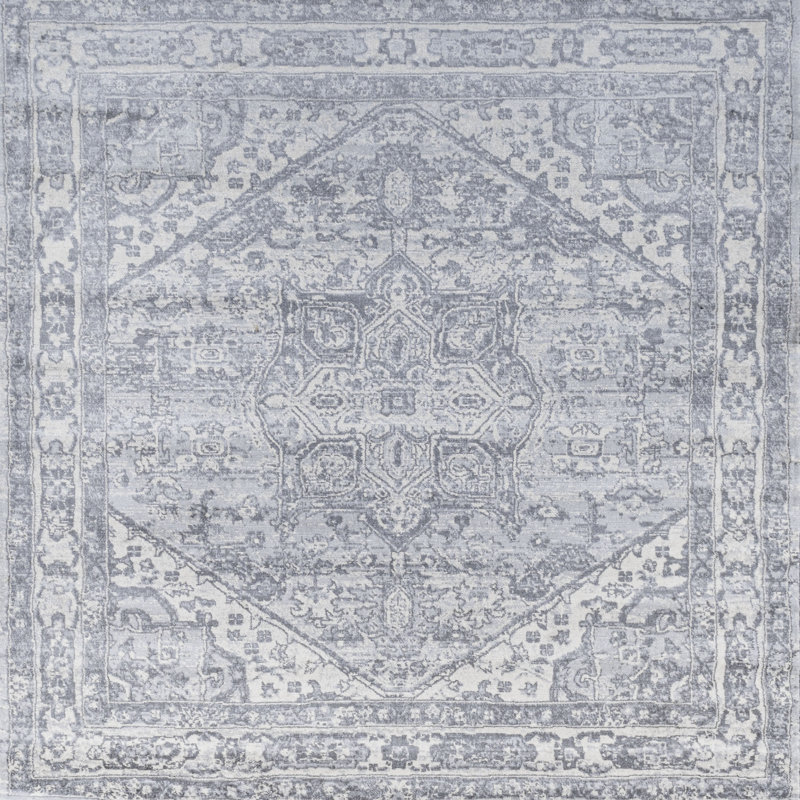 Tapis gris clair / ivoire Modern, Carré 6 pi 7 po