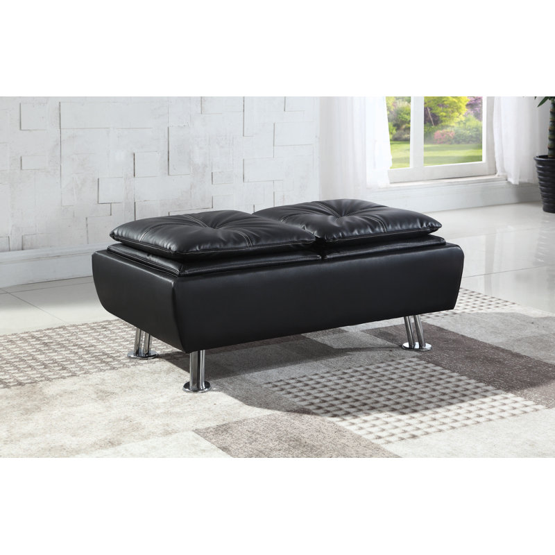 Repose-pieds de rangement rectangulaire touffeté 44,25" Adaya, Similicuir noir