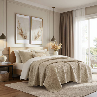 Botanical Leaves 3 Piece Cotton Quilt Set