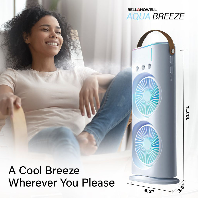 Bell + Howell Aqua Breeze Dual Misting 3 Speed Rechargeable Fan With Remote Control