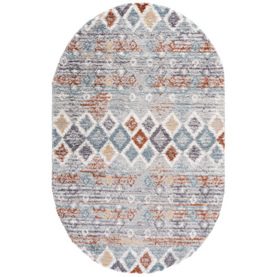 Evangelyn Geometric Blue Rust/Ivory Area Rug