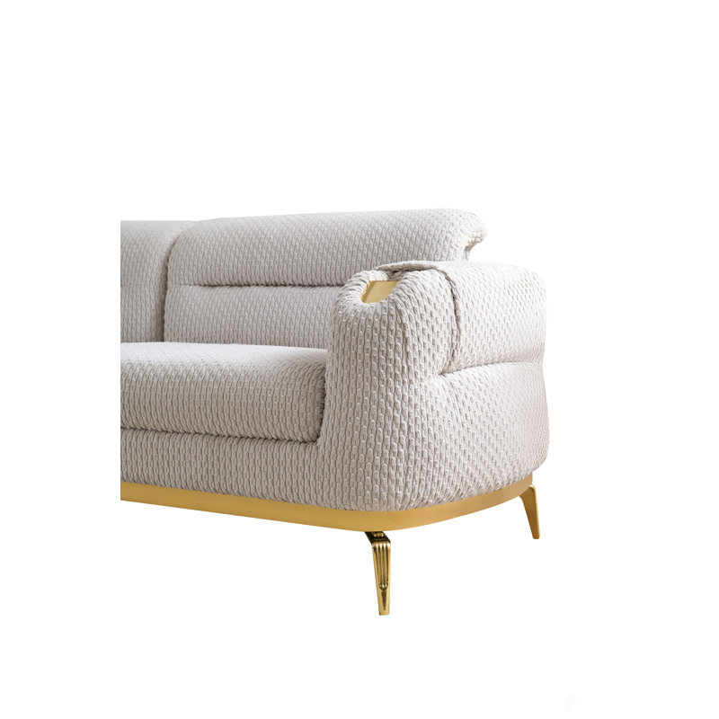 Causeuse de style moderne faite de bois et d'accents dorés en gris
