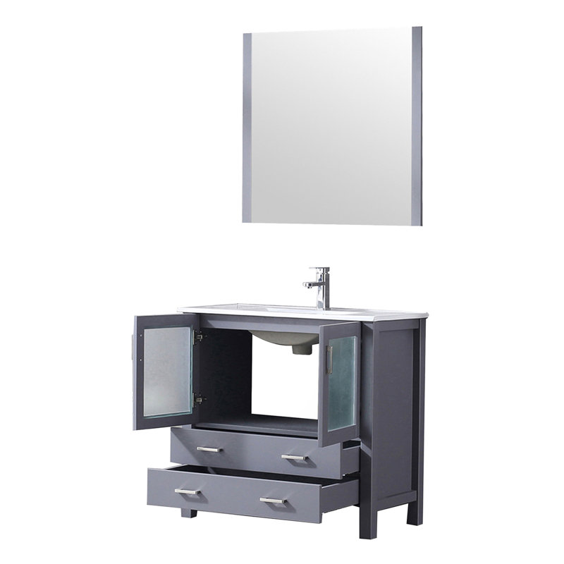 Meuble-lavabo de salle de bain 36 po X P 18,25 po D, dessus en céramique, ensemble de robinet et Miroir