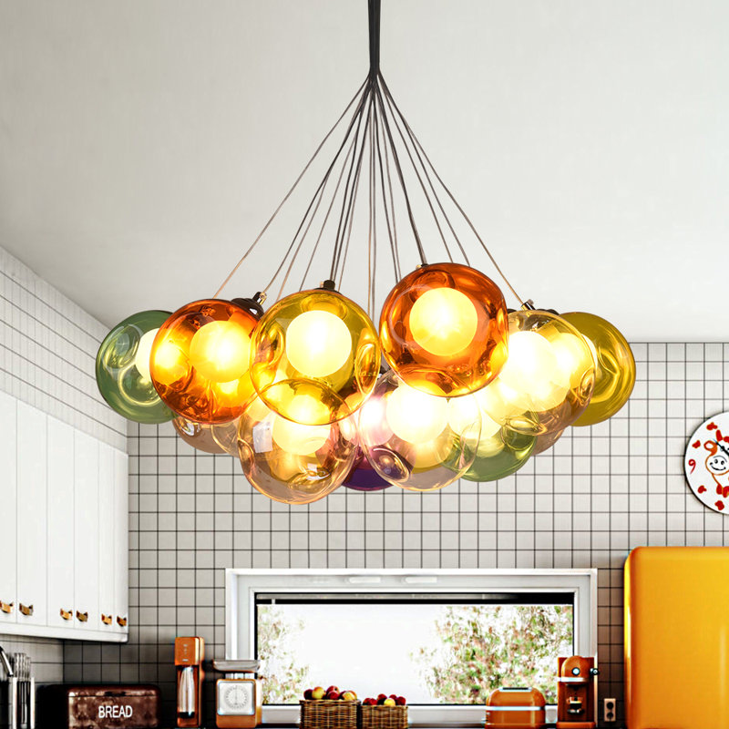 Lustre géométrique unique à 19 lumières Asawer, Orange