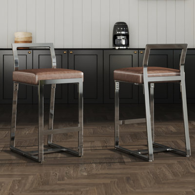Modern Bar Stools Upholstered Counter Stool With Low Back And Metal Frame Industrial Island Chairs For Kitchen/Pub