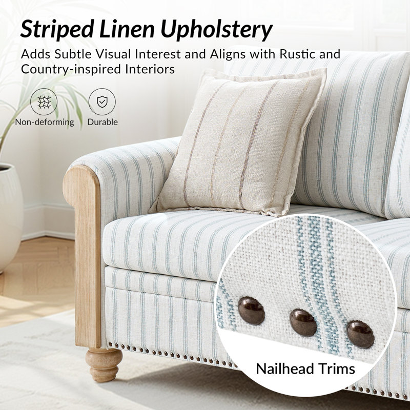 Terren  Monica 2-Piece Farmhouse Living Room Set with Solid Wood Spindle Legs, Blue