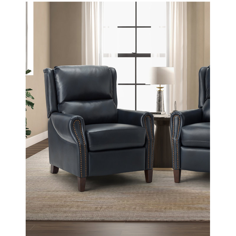 Polestra 32.68" W Genuine Leather Manual Recliner, Navy