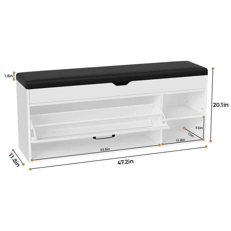 8 Pair Shoe Storage Bench with adjustable shelves and open storage, Shoe Bench with Hidden Storage Space and Leather Cushion