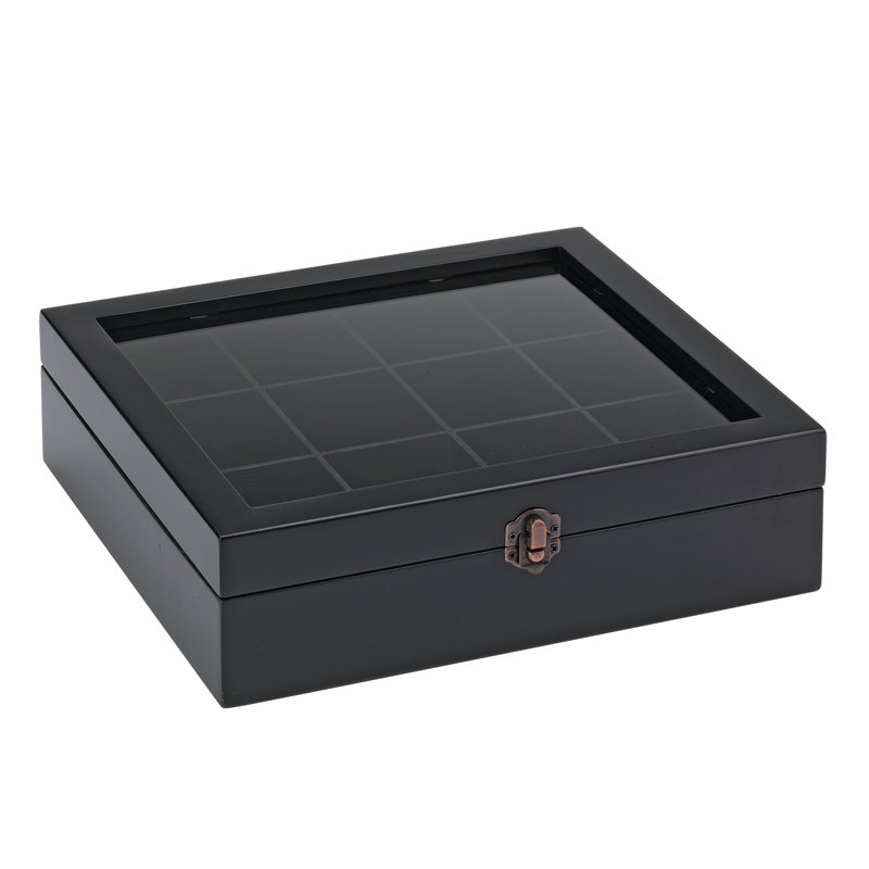 Black Beechwood Tea Box with Clear Acrylic Window and Bronze Clasp