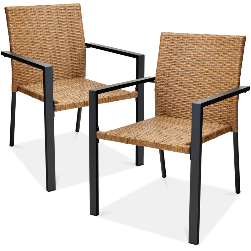 Chaises en osier Ebern Designs, meubles de salle à manger d'extérieur empilables avec accoudoirs, Naturel