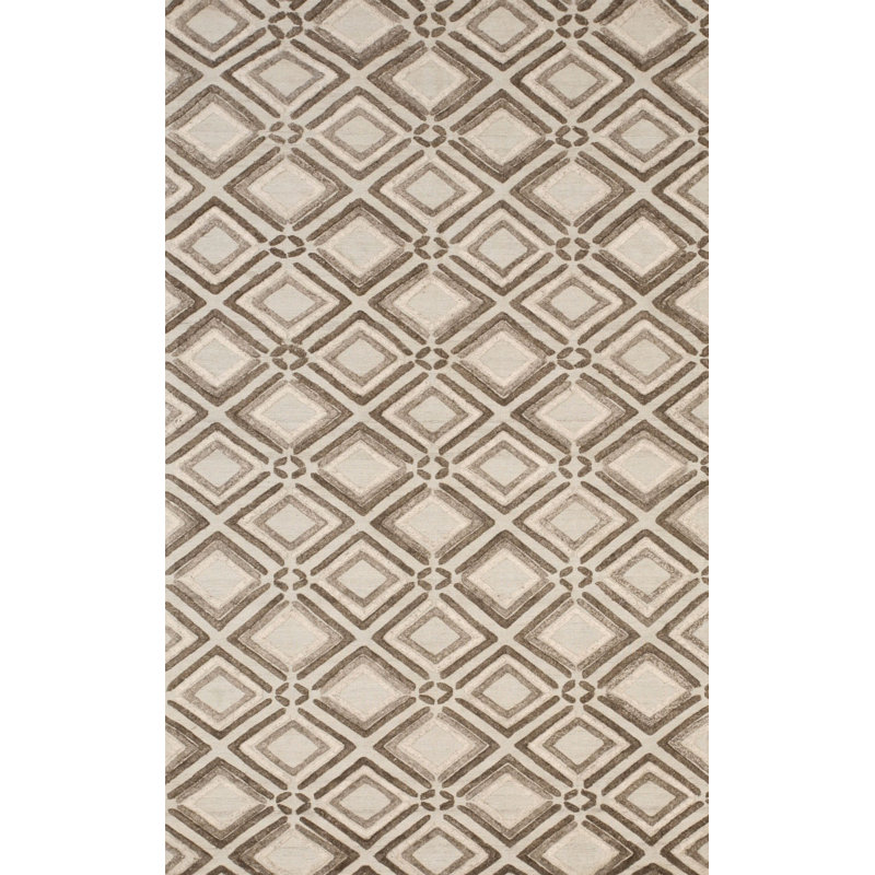 Wool Geometric Area Rug, Ivory/Brown/White